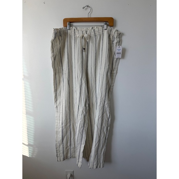 Time and Tru Women's Linen Relaxed Fit Pants – Black & White Striped – Size 2XL - Picture 2 of 5